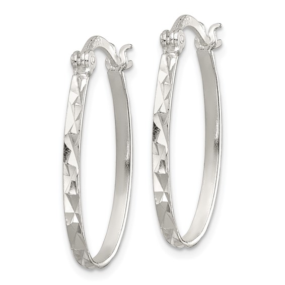 Sterling Silver Rhod-plated Polished/Textured 2mm Oval Hoop Earrings