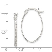 Sterling Silver Rhod-plated Polished Textured 2mm Oval Hoop Earrings view 4