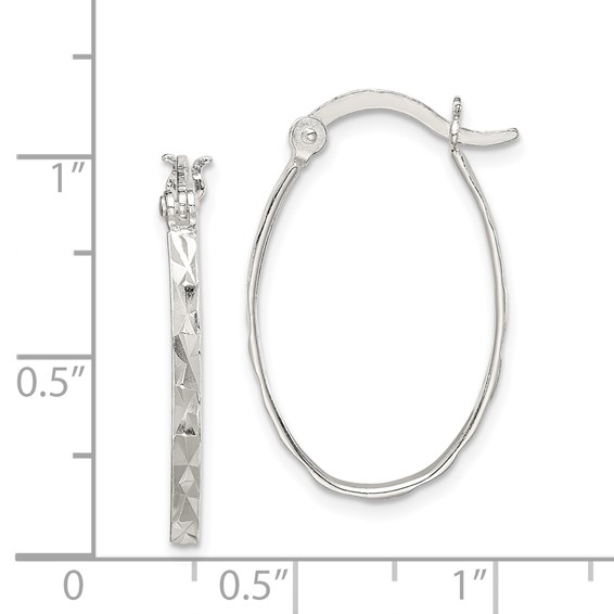 Sterling Silver Rhod-plated Polished/Textured 2mm Oval Hoop Earrings