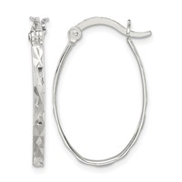 Sterling Silver Rhod-plated Polished Textured 2mm Oval Hoop Earrings view 1