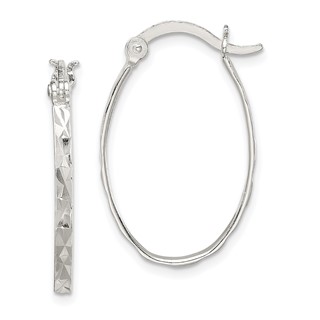 Sterling Silver Rhod-plated Polished/Textured 2mm Oval Hoop Earrings