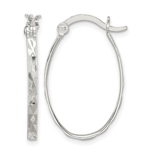Sterling Silver Rhod-plated Polished Textured 2mm Oval Hoop Earrings