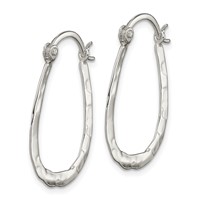 Sterling Silver Polished & Hammered Oval Hoop Earrings view 2