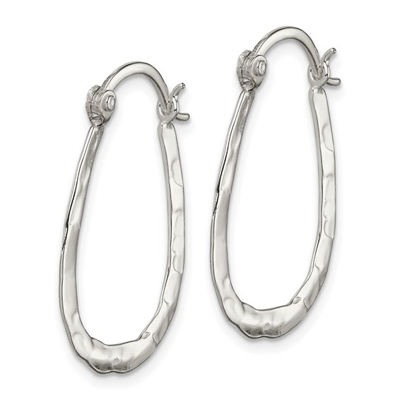 Sterling Silver Polished & Hammered Oval Hoop Earrings