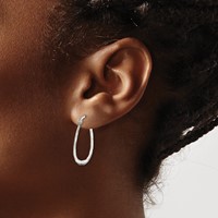 Sterling Silver Polished & Hammered Oval Hoop Earrings view 3