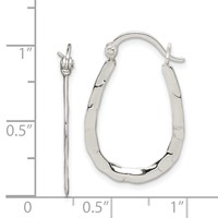 Sterling Silver Polished & Hammered Oval Hoop Earrings view 4