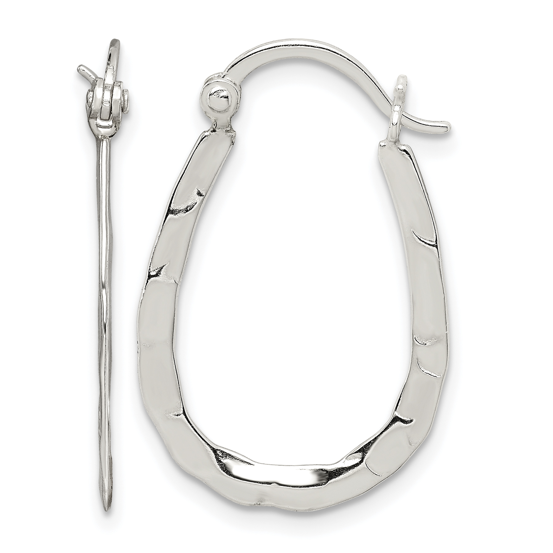 Sterling Silver Polished & Hammered Oval Hoop Earrings (QE6621)