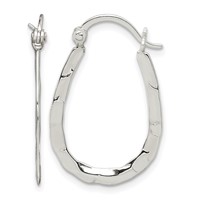 Sterling Silver Polished & Hammered Oval Hoop Earrings view 1