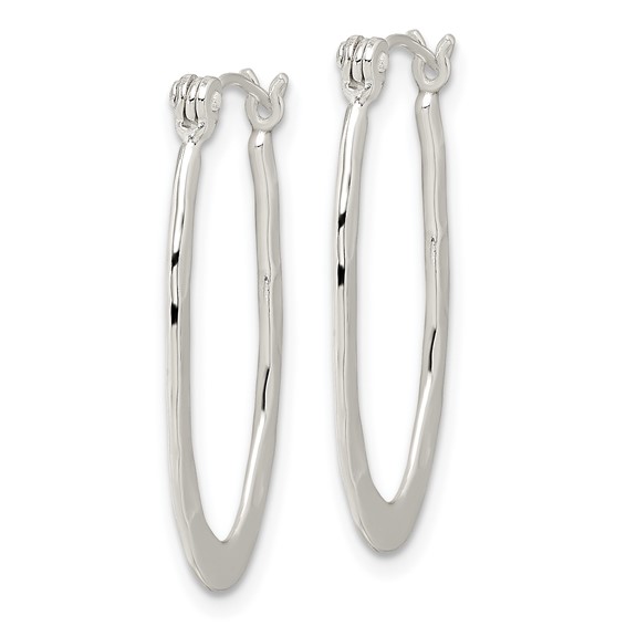 Sterling Silver Polished & Hammered Oval Hoop Earrings