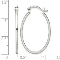 Sterling Silver Polished 1.5mm Square Tube Oval Hoop Earrings view 4