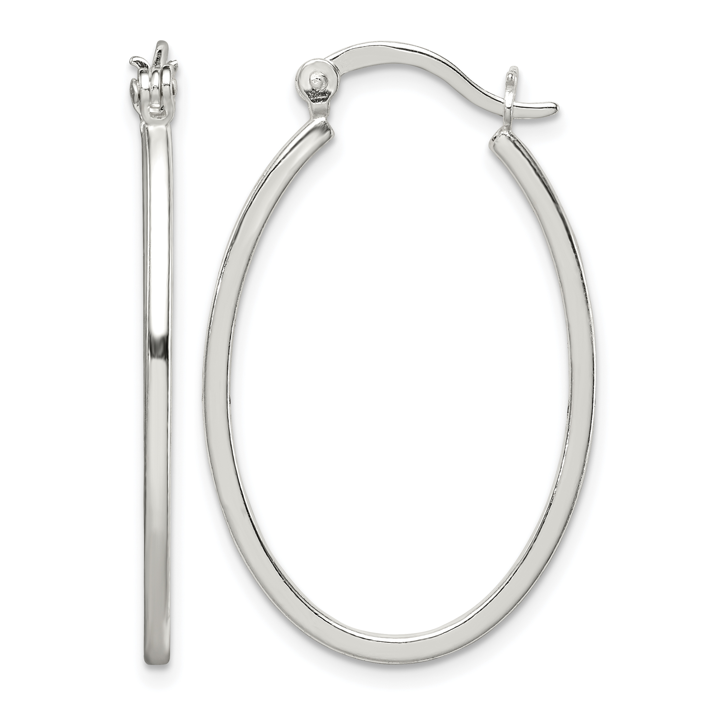 Sterling Silver Polished 1.5mm Square Tube Oval Hoop Earrings (QE6624)