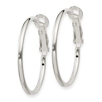 Sterling Silver Polished 2x 30mm Omega Back Round Hoop Earrings view 2