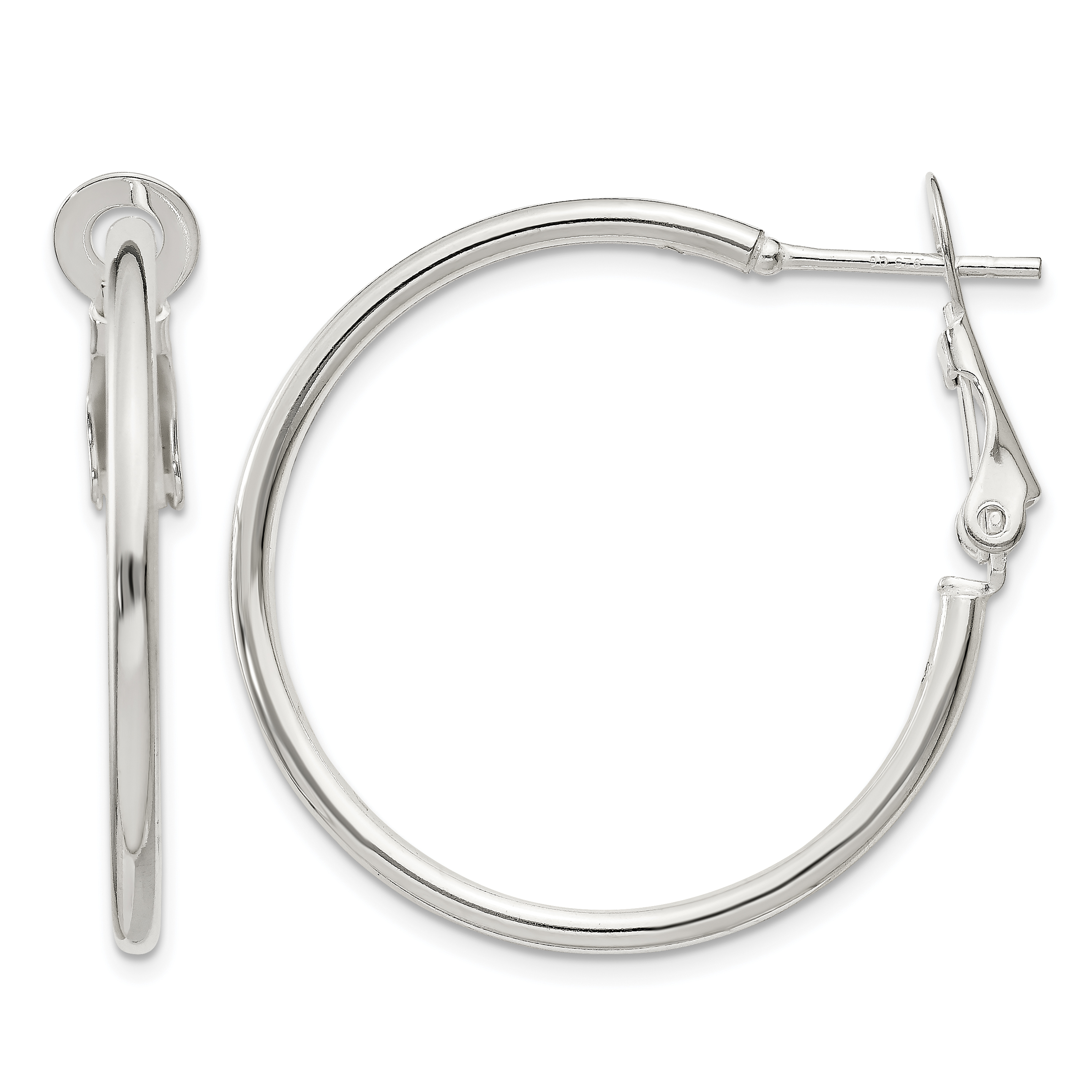 Sterling Silver Polished 2x30mm Omega Back Round Hoop Earrings (QE6633)