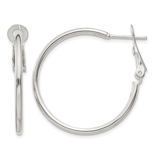 Sterling Silver Polished 2x 30mm Omega Back Round Hoop Earrings