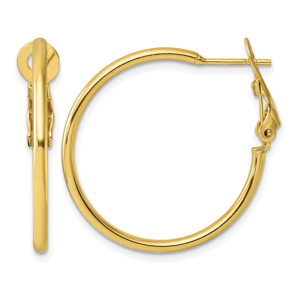 Sterling Silver Gold-tone Polished 2mm Omega Back Round Hoop Earrings (QE6633GP)