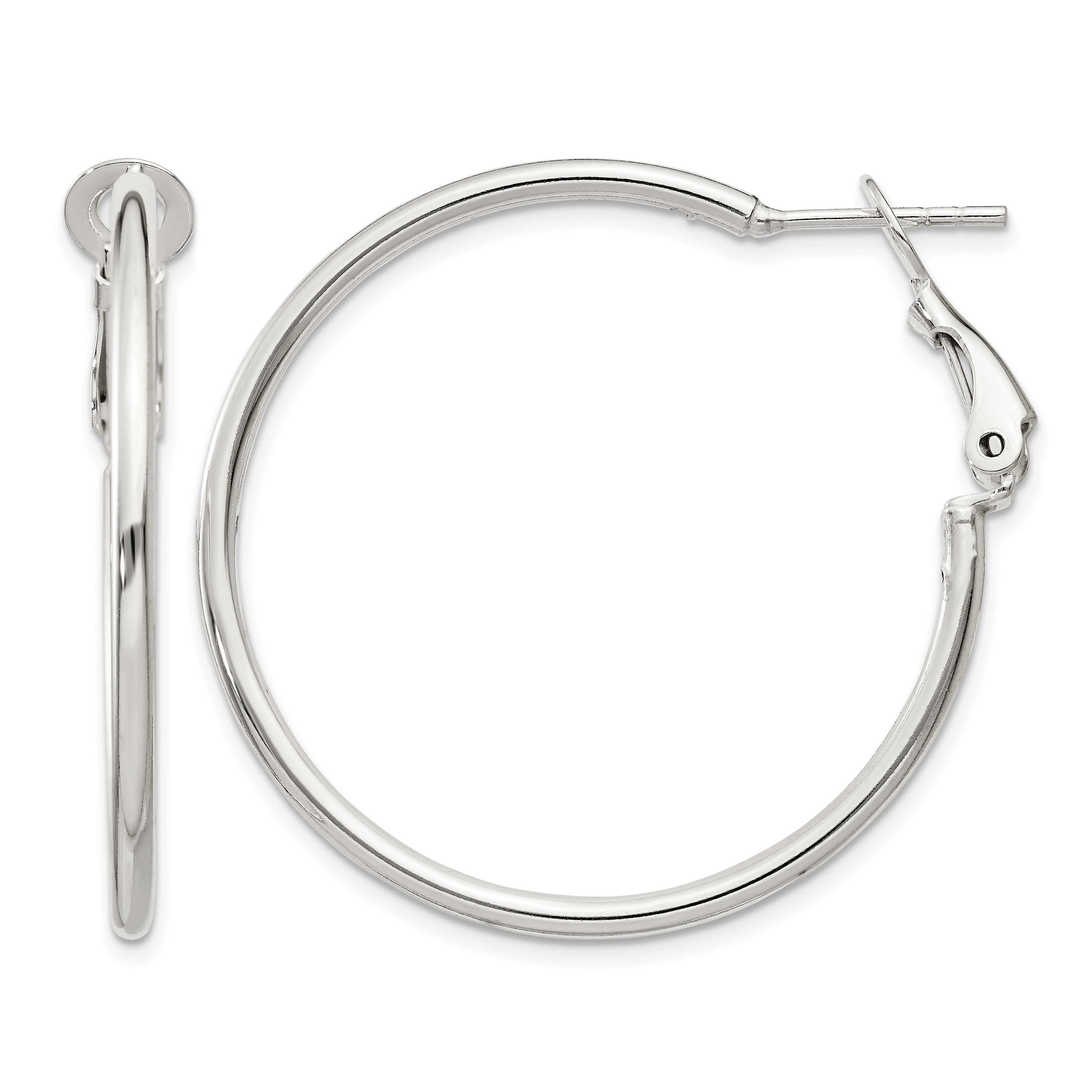Sterling Silver Polished 2x35mm Omega Back Round Hoop Earrings (QE6634)