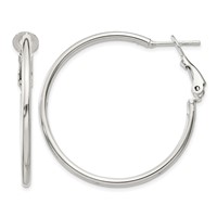 Sterling Silver Polished 2x 35mm Omega Back Round Hoop Earrings view 1