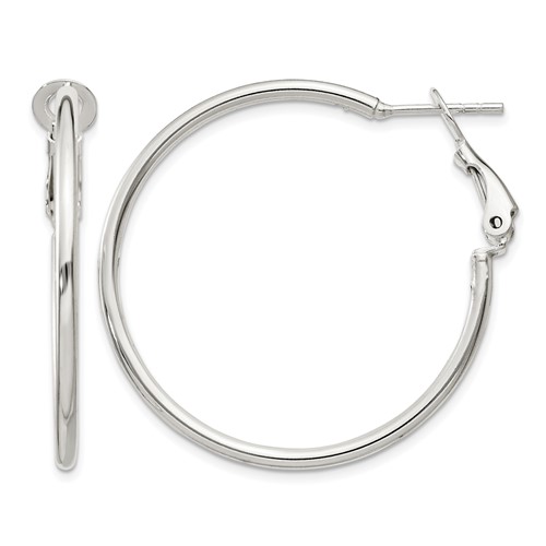 Sterling Silver Polished 2x 35mm Omega Back Round Hoop Earrings