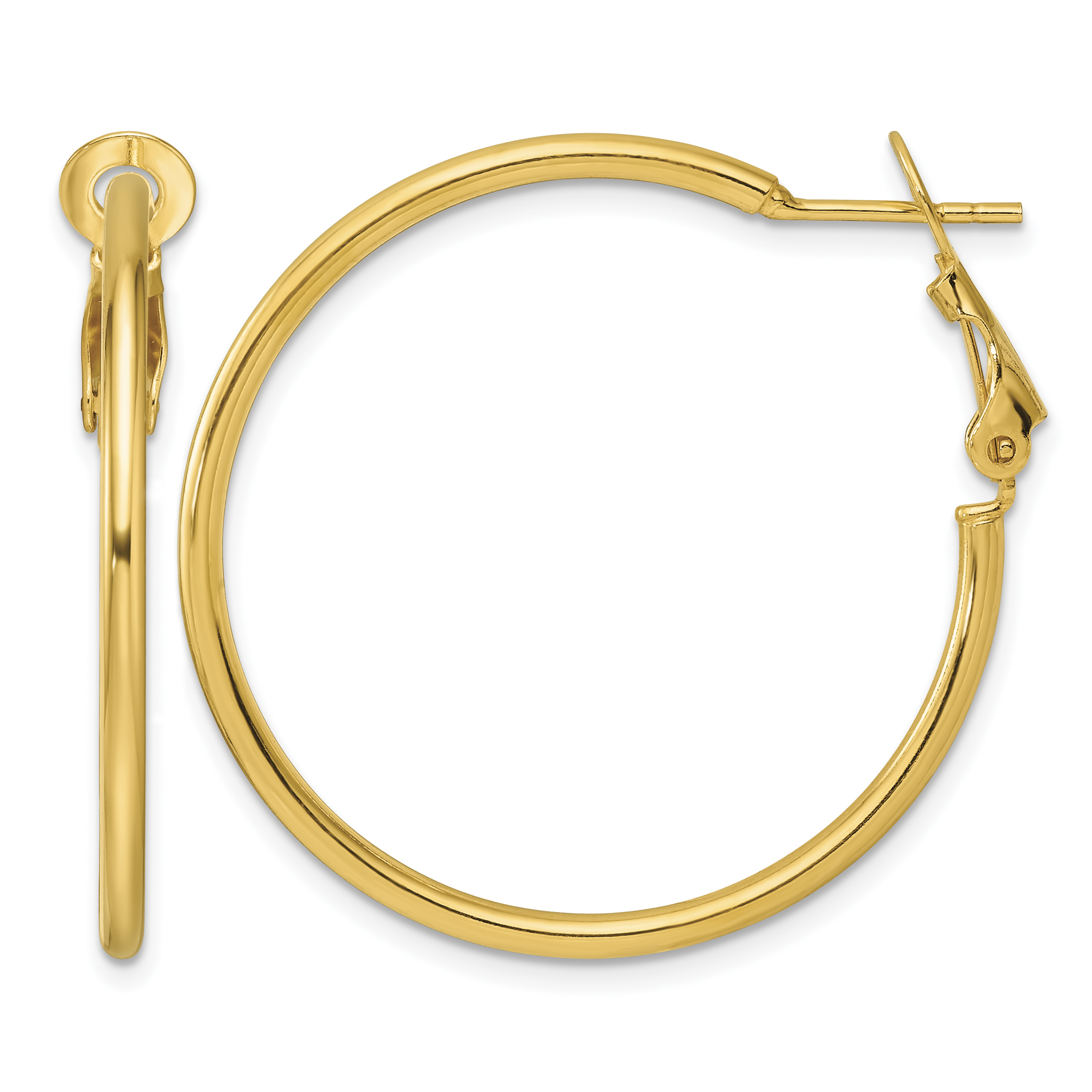 Sterling Silver Gold-tone Polished 2mm Omega Back Round Hoop Earrings (QE6634GP)