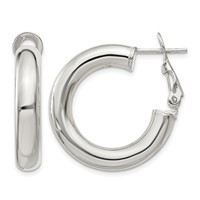 Sterling Silver 5x 25mm Omega Back Hoop Earrings view 1