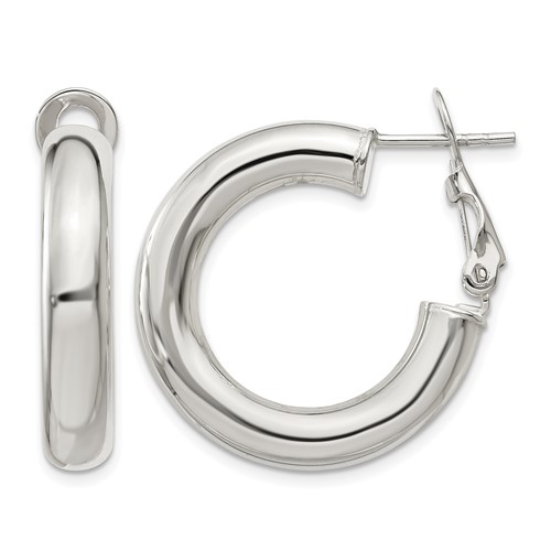 Sterling Silver 5x 25mm Omega Back Hoop Earrings