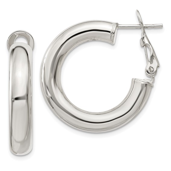 Sterling Silver 5mm Omega Back Hoop Earrings