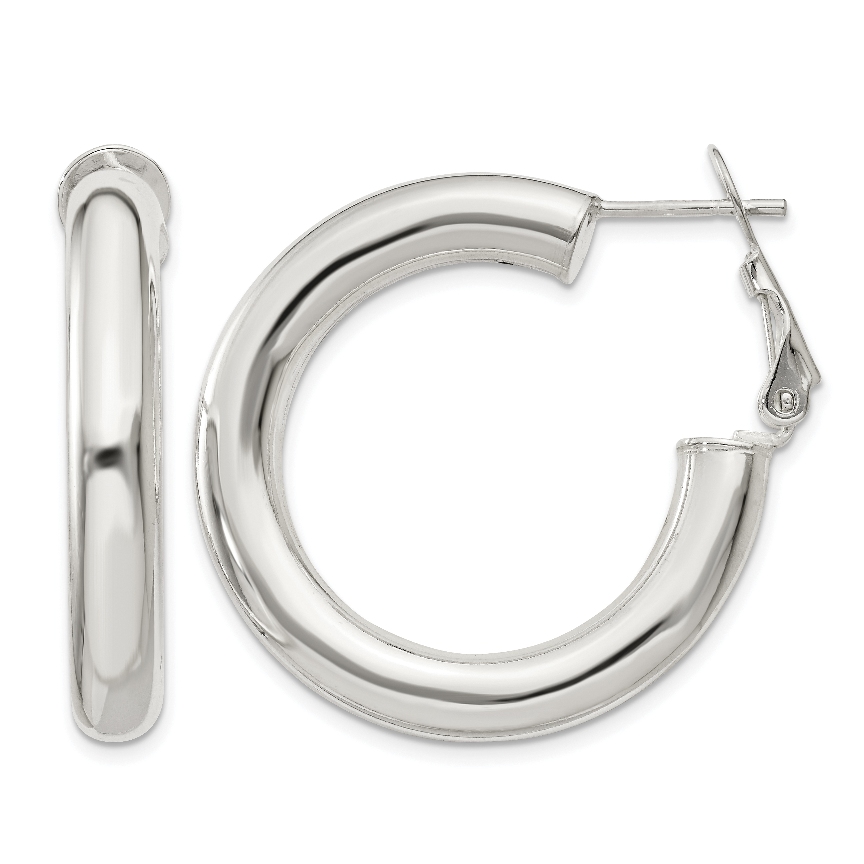 Sterling Silver 5x30mm Omega Back Hoop Earrings (QE6637)