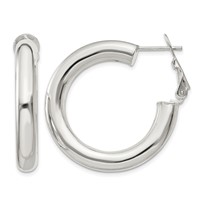 Sterling Silver 5x 30mm Omega Back Hoop Earrings view 1
