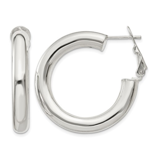 Sterling Silver 5x 30mm Omega Back Hoop Earrings