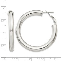Sterling Silver 5x40mm Omega Back Hoop Earrings view 4