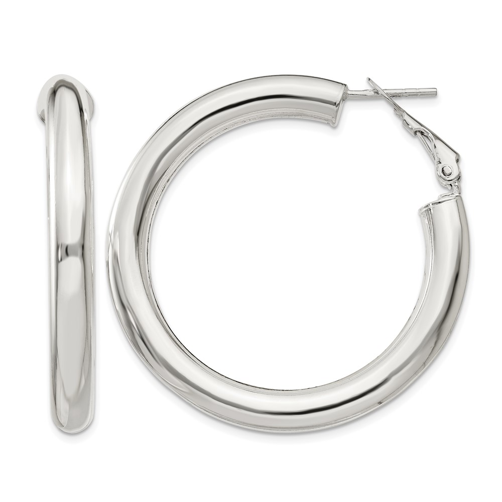 Sterling Silver 5x40mm Omega Back Hoop Earrings (QE6638)