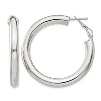 Sterling Silver 5x40mm Omega Back Hoop Earrings view 1