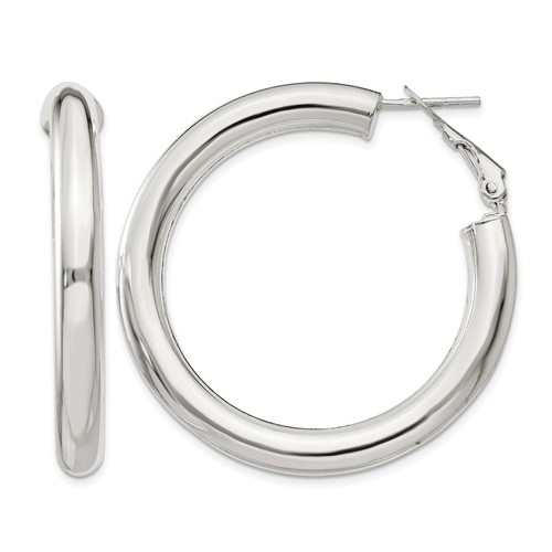 Sterling Silver 5x 40mm Omega Back Hoop Earrings