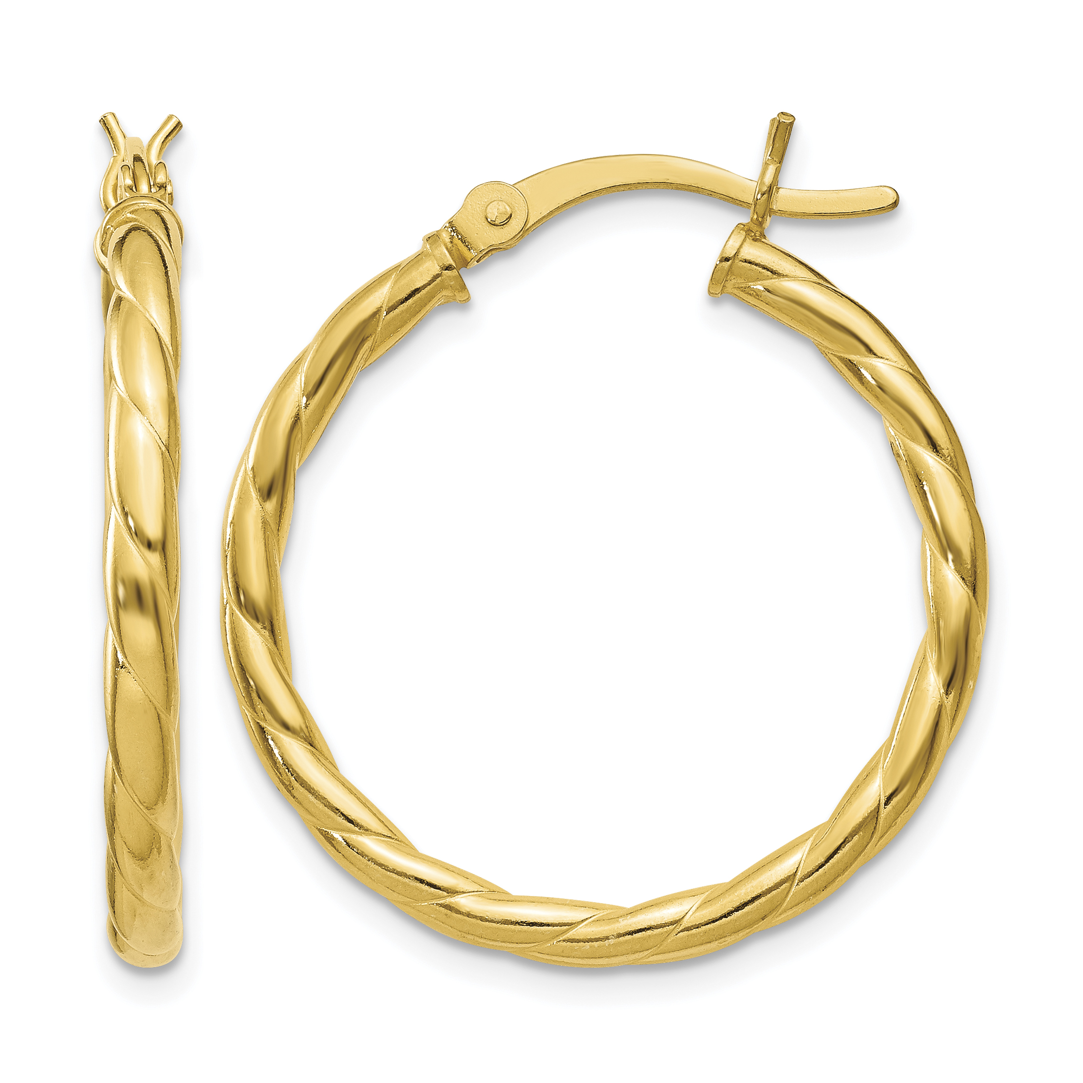 Sterling Silver Gold Flash Plated Twisted 3x25mm Hoop Earrings (QE6656)