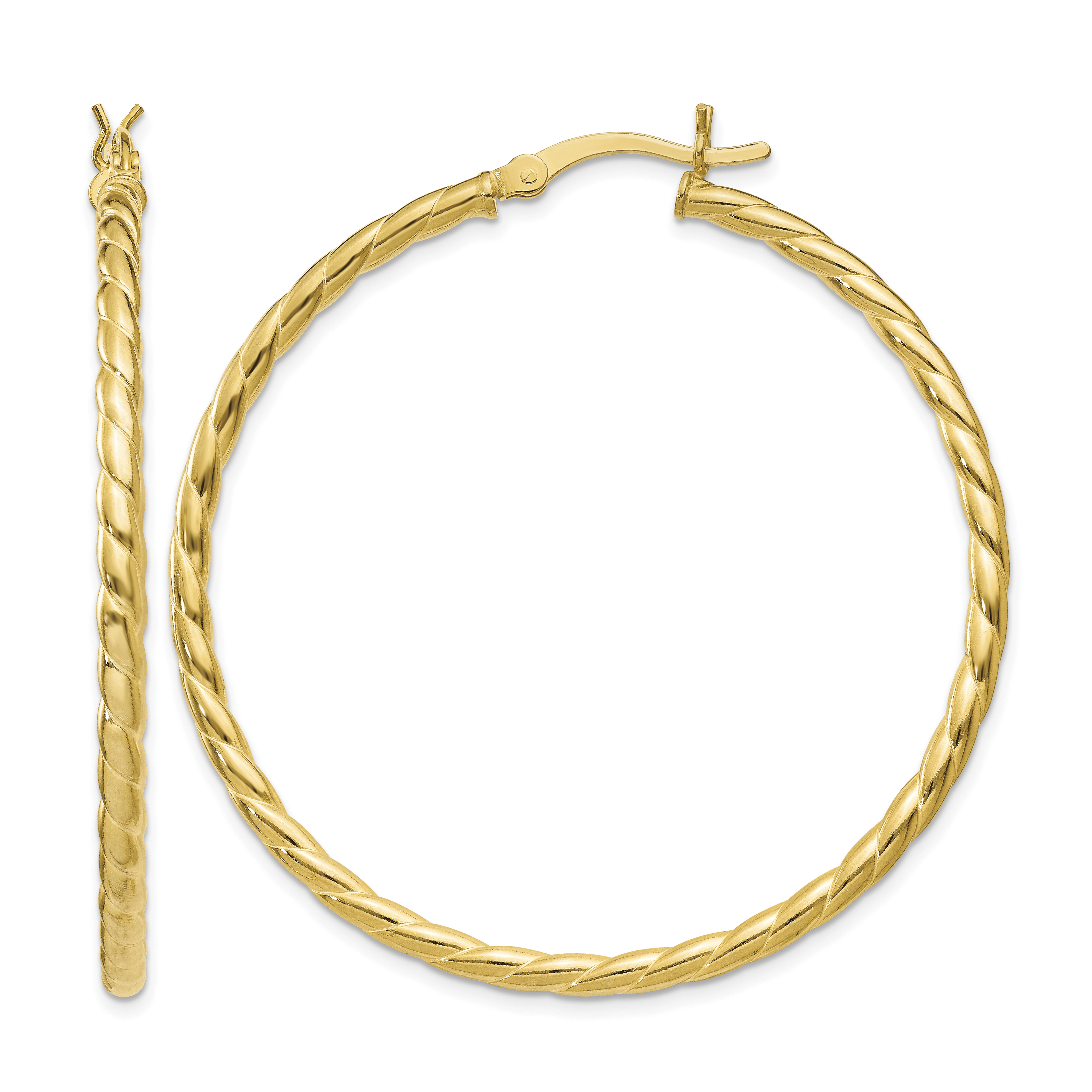 Sterling Silver Gold Flash Plated Twisted 3x45mm Hoop Earrings (QE6658)