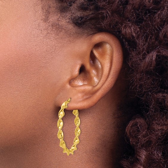 Sterling Silver 2.5mm Textured Twisted Hoop Earrings