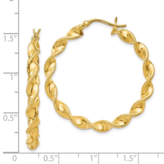 Sterling Silver 2.5mm Textured Twisted Hoop Earrings