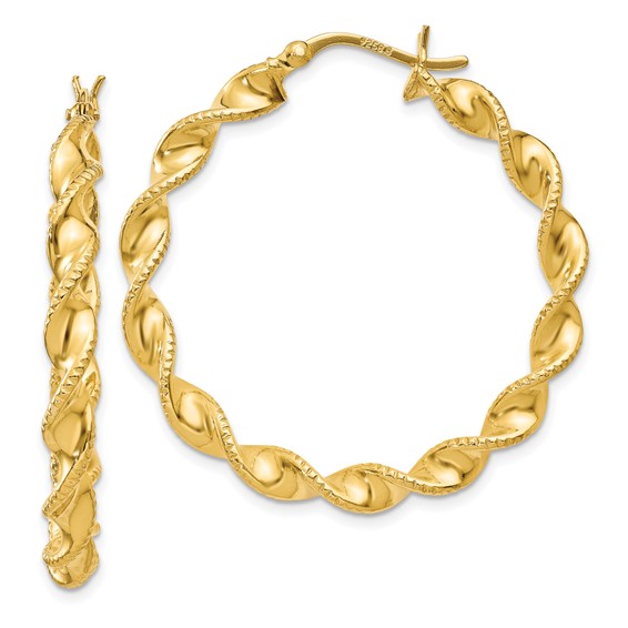 Sterling Silver 2.5mm Textured Twisted Hoop Earrings