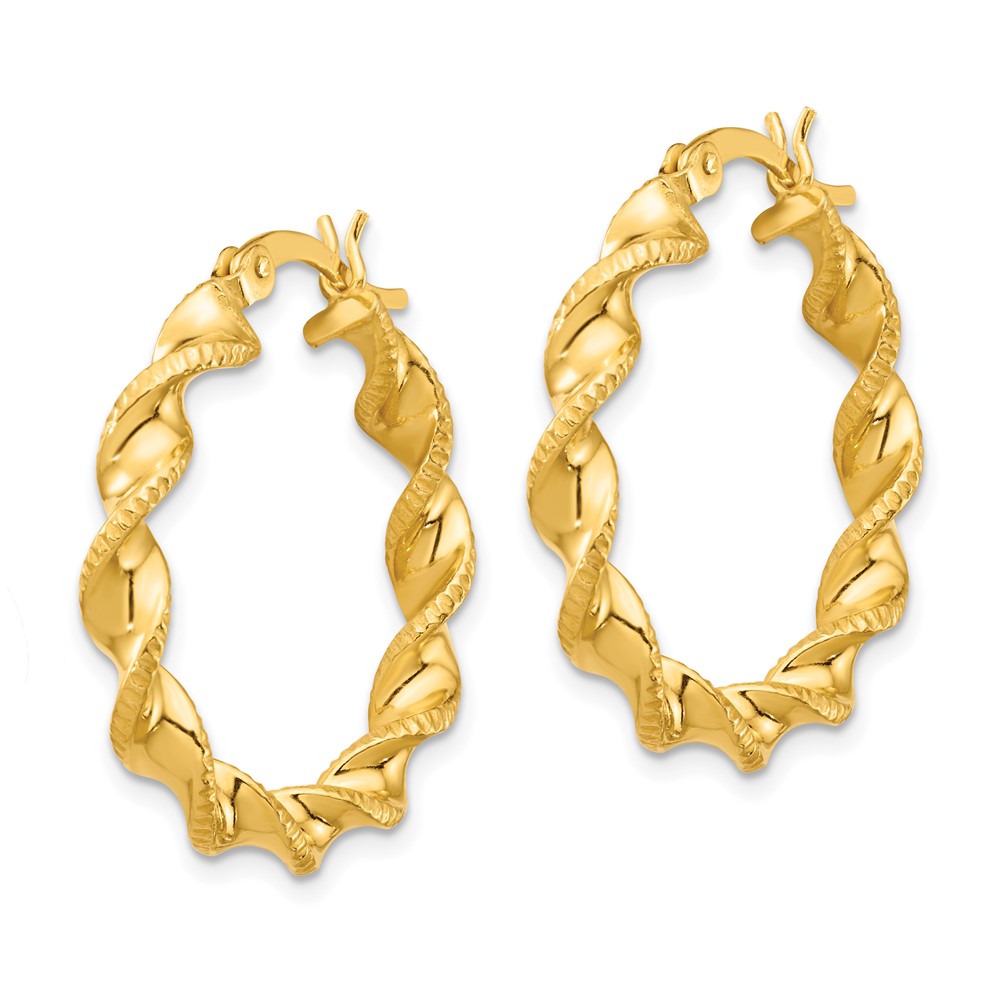 Sterling Silver Gold Flash Plated Patterned Twisted 4x25mm Hoop Earrings (QE6664)