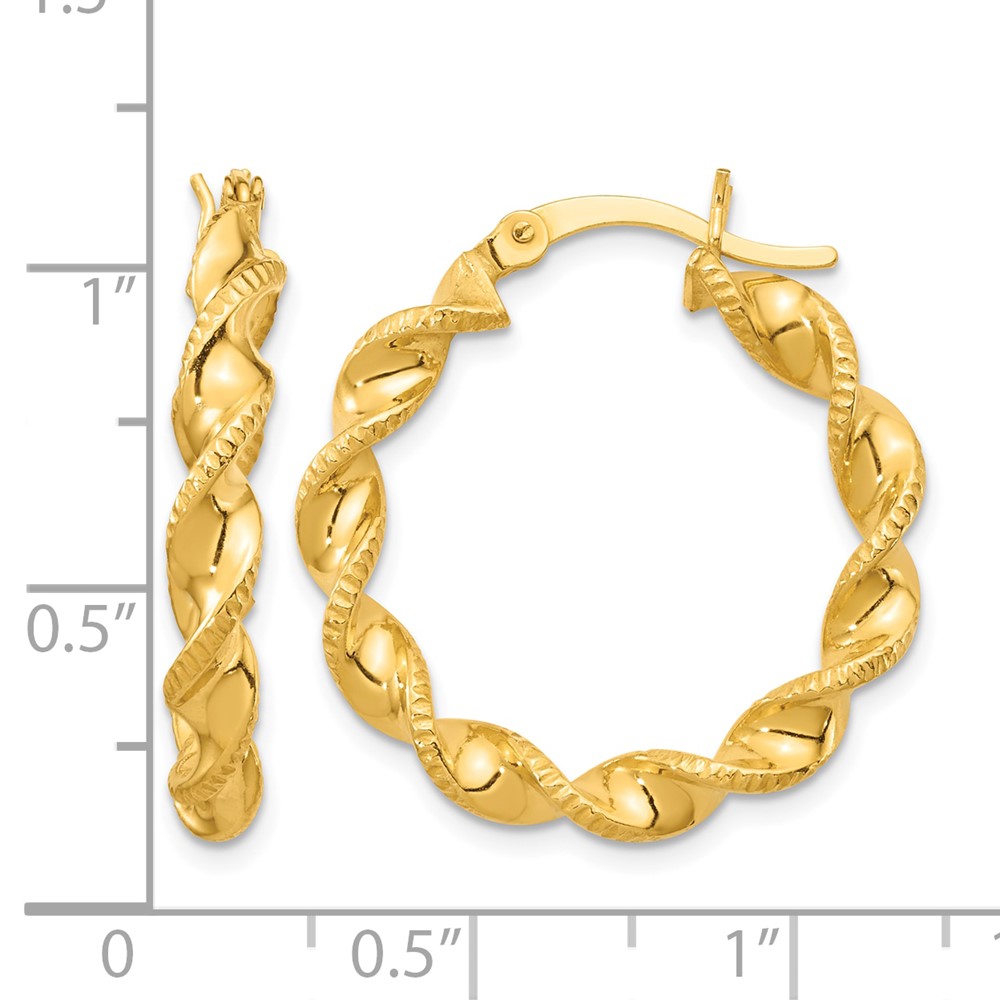 Sterling Silver Gold Flash Plated Patterned Twisted 4x25mm Hoop Earrings (QE6664)