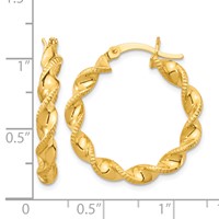 Sterling Silver Gold Flash Plated Patterned Twisted 4x 25mm Hoop Earrings view 4
