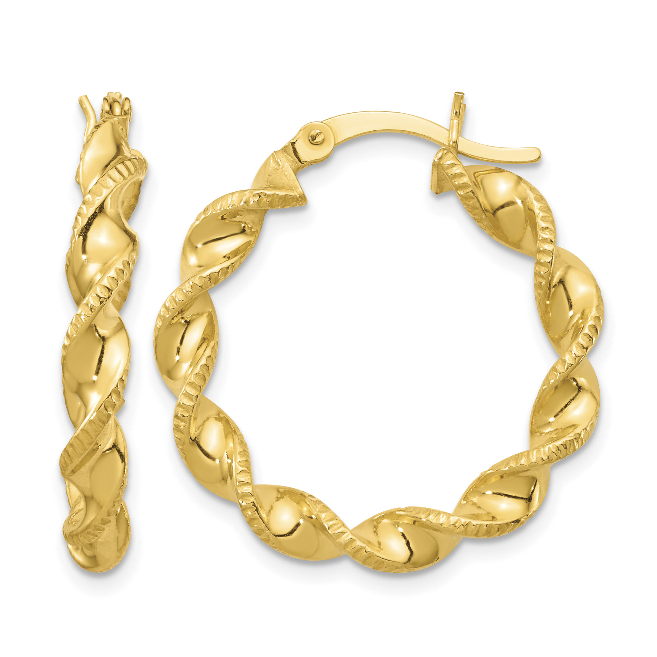 Sterling Silver Gold Flash Plated Patterned Twisted 4x25mm Hoop Earrings (QE6664)