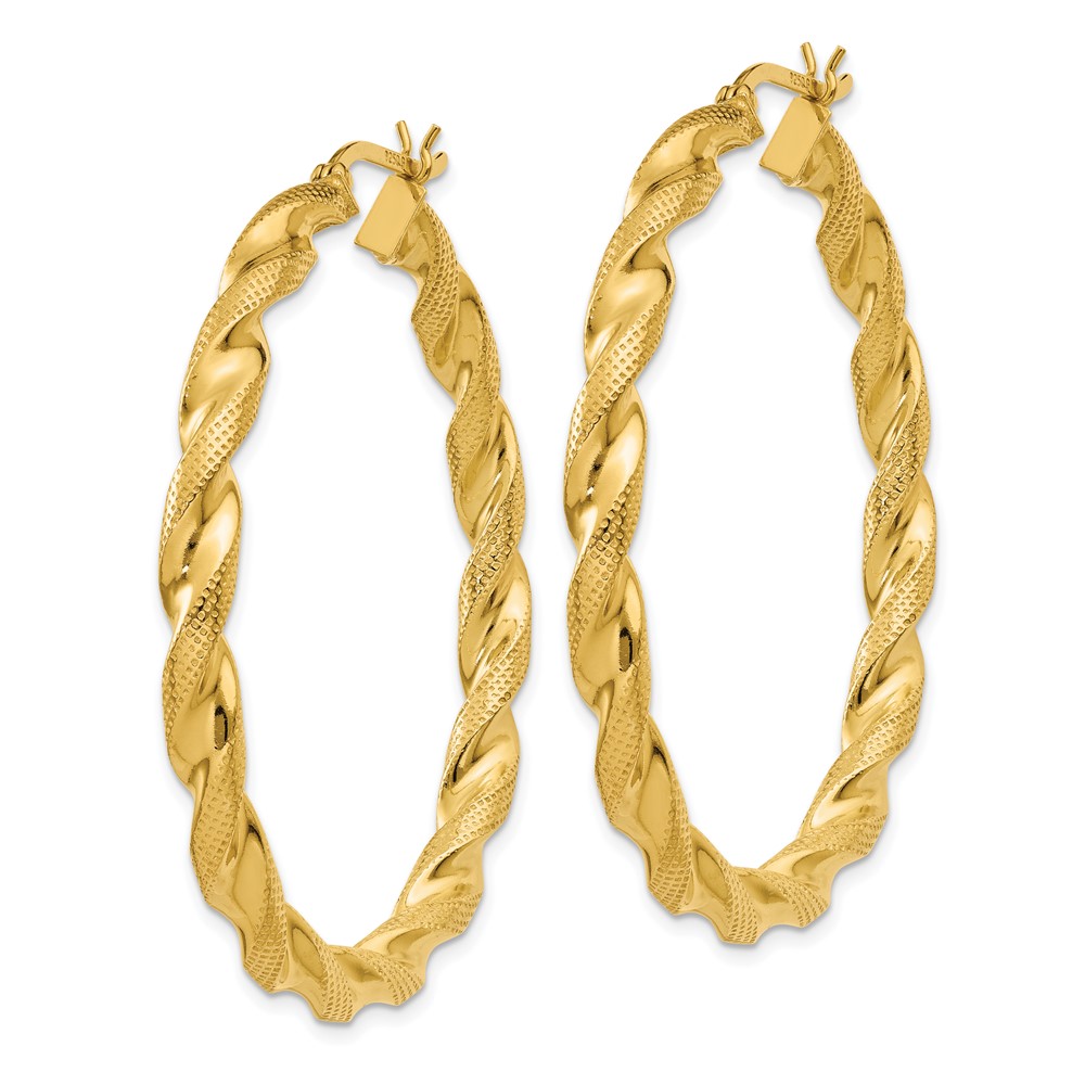 Sterling Silver Gold Flash Plated Patterned Twisted 4x45mm Hoop Earrings (QE6668)