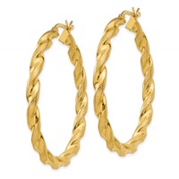 Sterling Silver Gold Flash Plated Patterned Twisted 4x45mm Hoop Earrings view 2