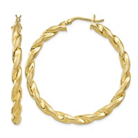 Sterling Silver Gold Flash Plated Patterned Twisted 4x45mm Hoop Earrings view 1