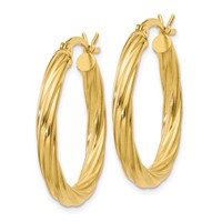 Sterling Silver Flash Gold-plated Plated Twisted 3.5x 25mm Hoop Earrings view 2