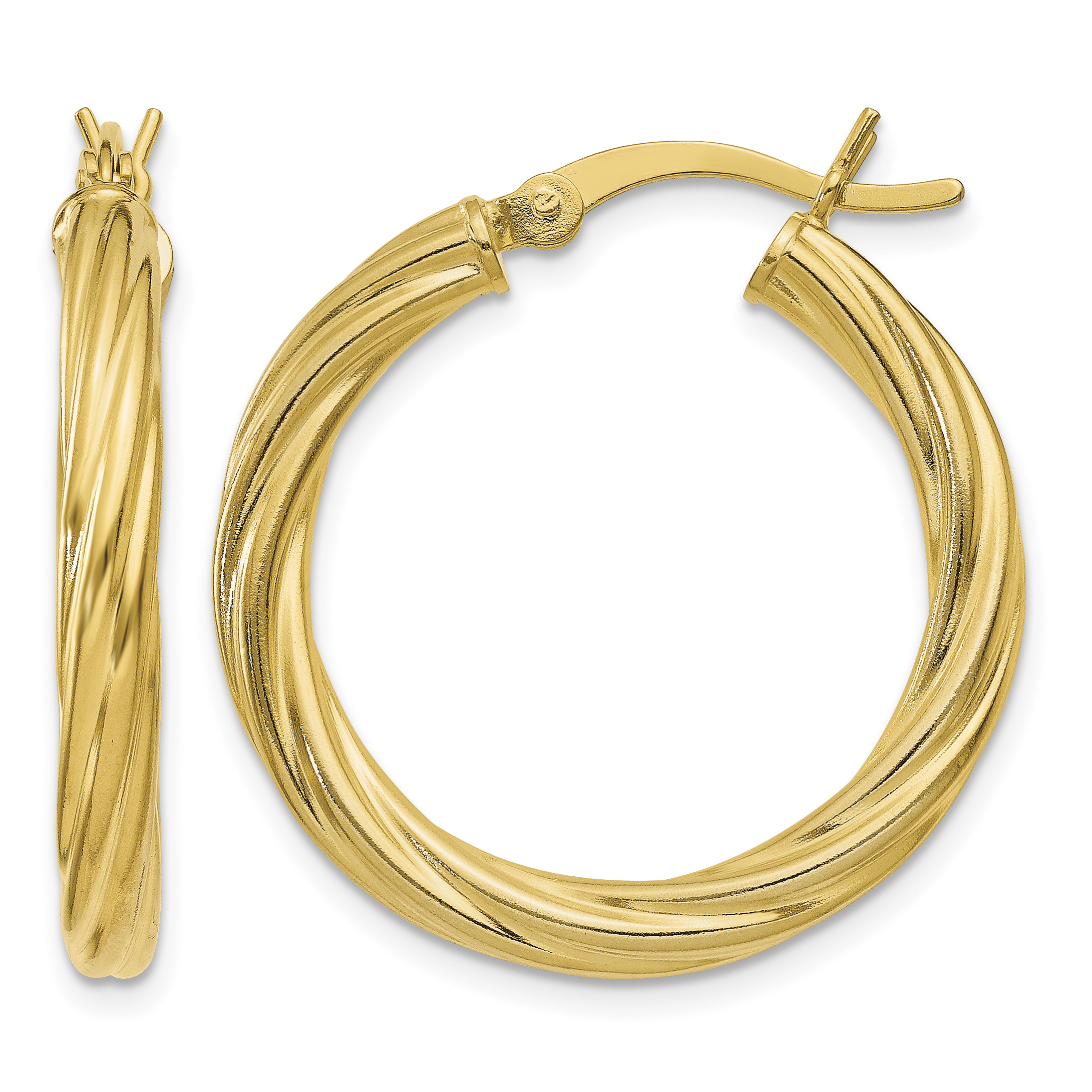 Sterling Silver Gold Flash Plated Twisted 3.5x25mm Hoop Earrings (QE6669)