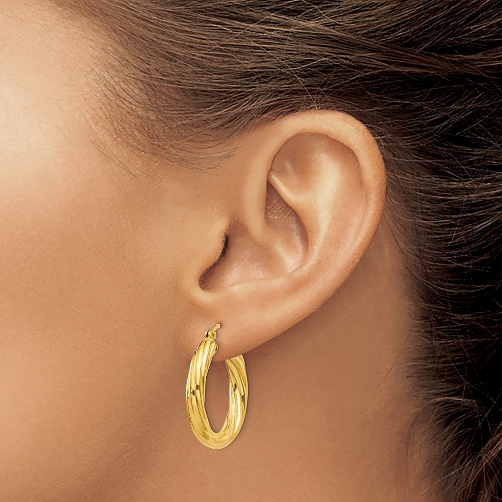 Sterling Silver Gold Flash Plated Twisted 4x25mm Hoop Earrings (QE6672)