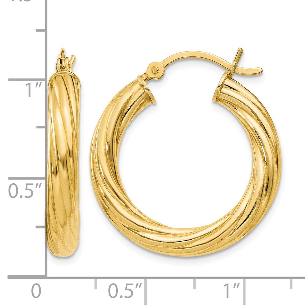 Sterling Silver Gold Flash Plated Twisted 4x25mm Hoop Earrings (QE6672)