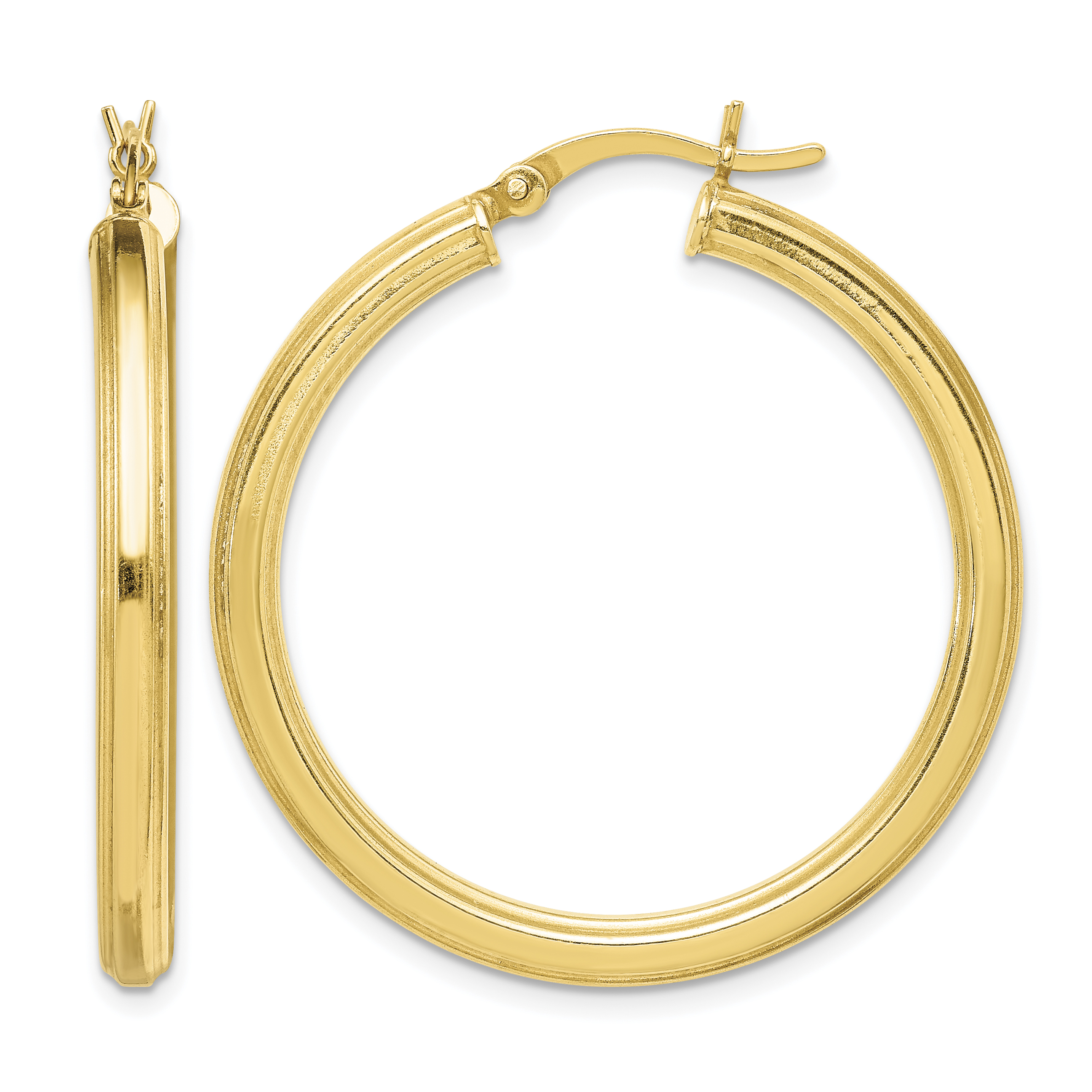 Sterling Silver Gold Flash Plated 3x35mm Grooved Hoop Earrings (QE6682)